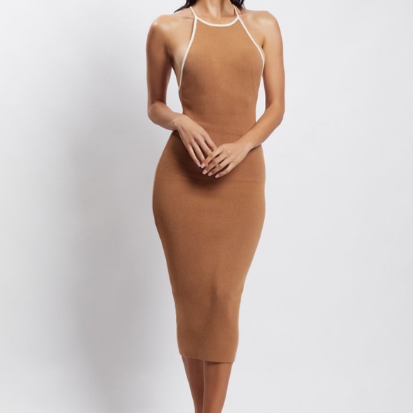 Meshki Heidi Contrast Binding Knitted Midi Dress - Tan - XS - Picture 4 of 4